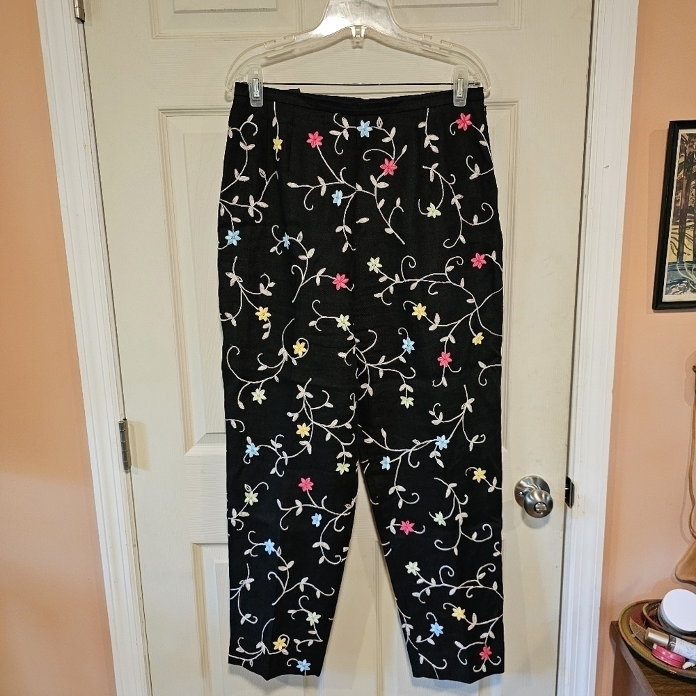 Nwot Vintage High Wasted Embroidered Floral Linen Talbots Paints Cottagecore